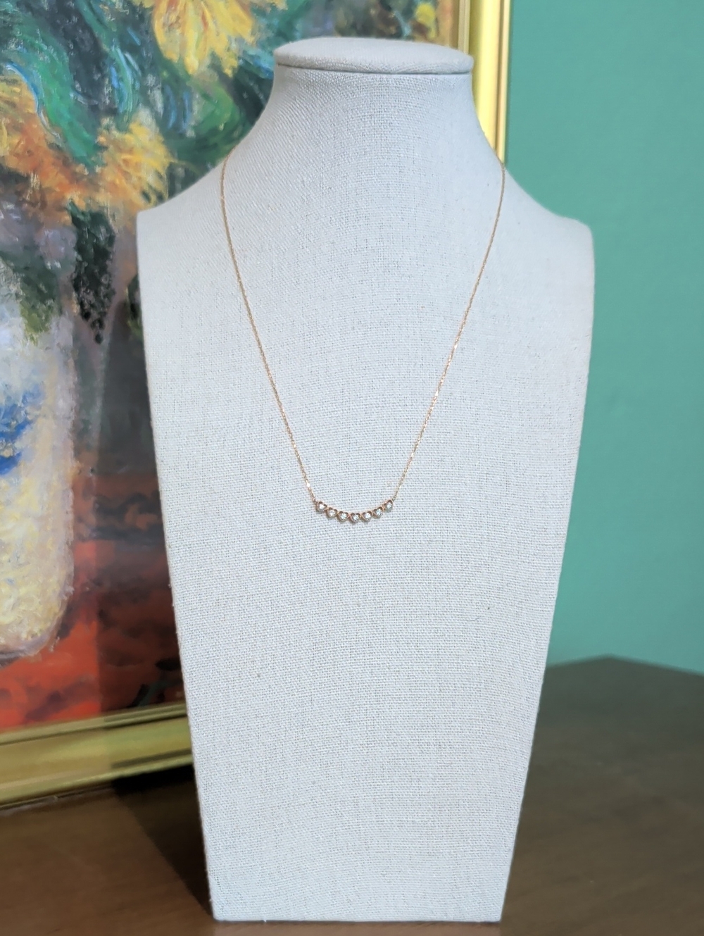 18K Rose Gold Diamond Crescent Shaped Heart Pendant/Necklace, 14"-16"